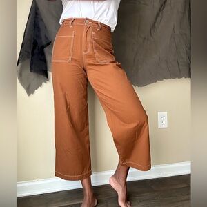 🥶 WhoWhatWear Dark Tan Wide Leg Cropped High Rise Pants Size 6